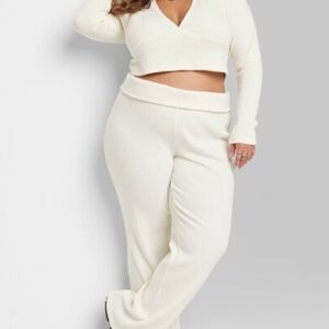 Women's Cream Ribbed Knit Set